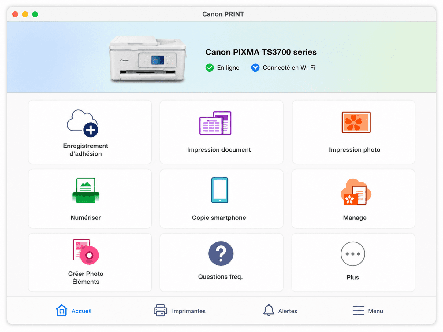 Installation de l'application Canon PRINT sur Mac
