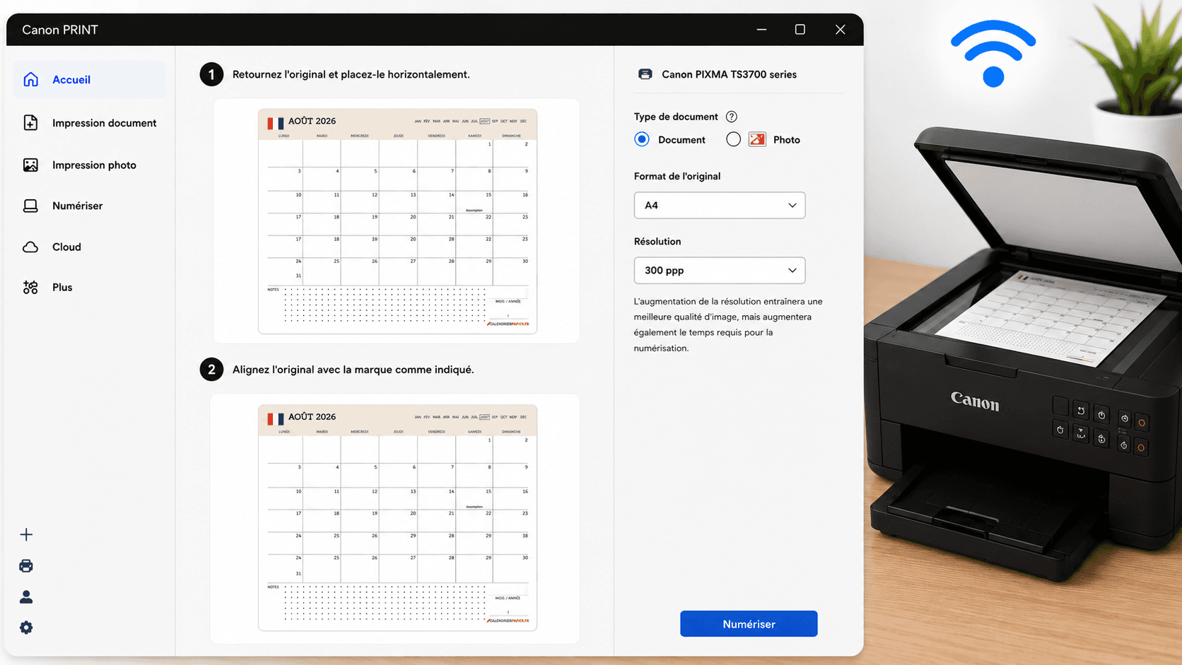 Écran Numériser de l'application Canon PRINT